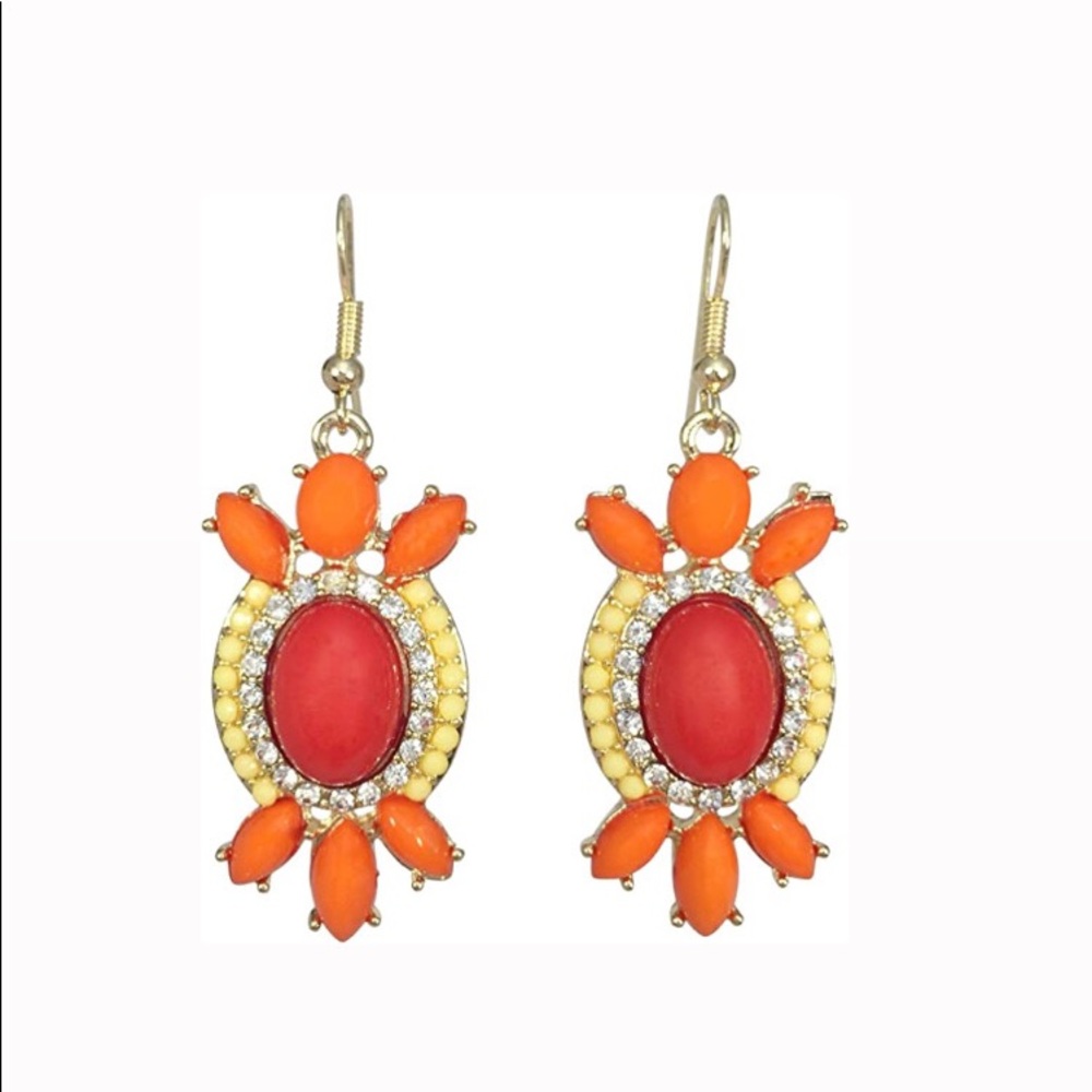 Summer Earrings. Multi Color Resin & Rhinestones Designer Drop Dangle Earrings